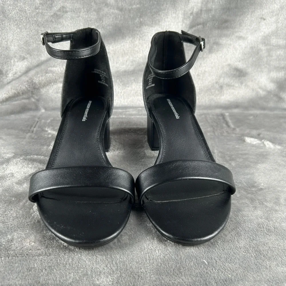 Amazon Essentials Womens Two-Strap Block Heel Sandals Black 10 Wide AE-W-SS-01